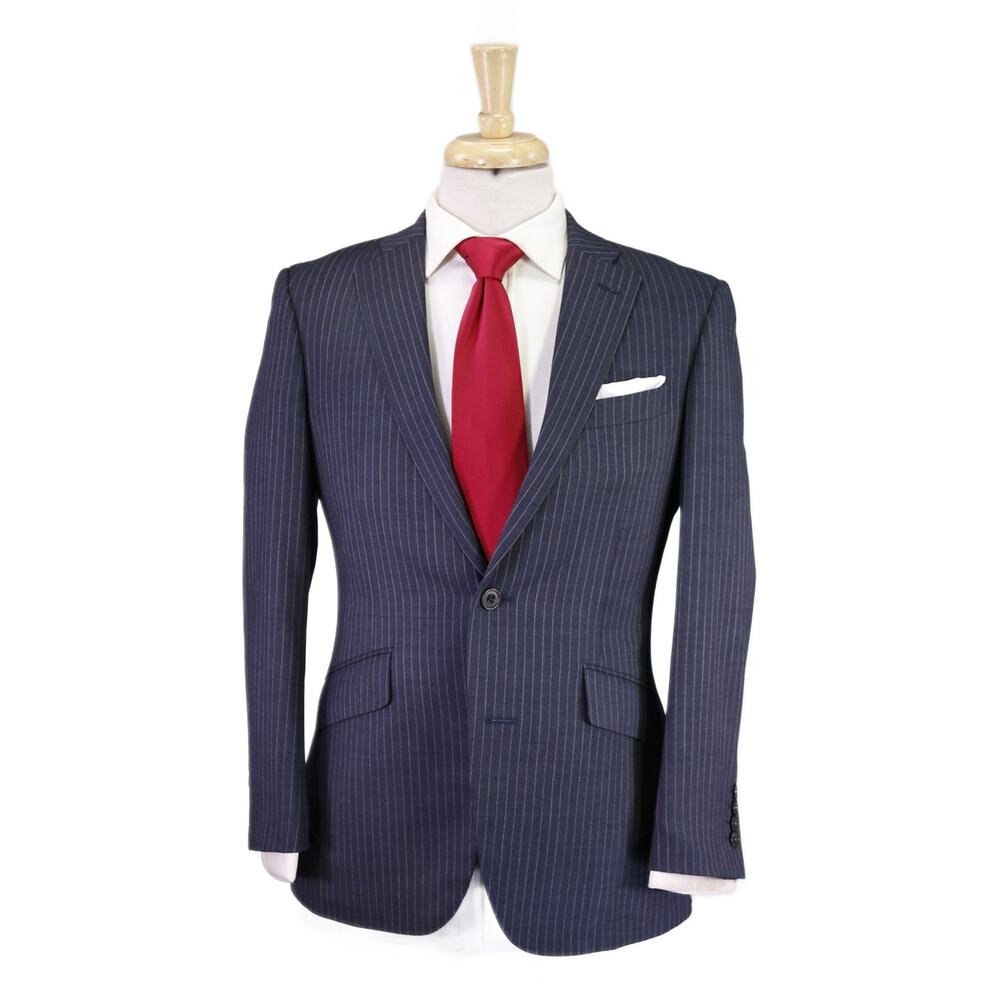 Richard James Savile Row Navy Blue Thin Stripes 2-Btn Wool Suit 36S